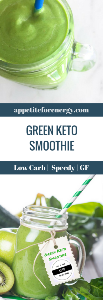 Green Keto Smoothie in a glass mason jar with fresh greens