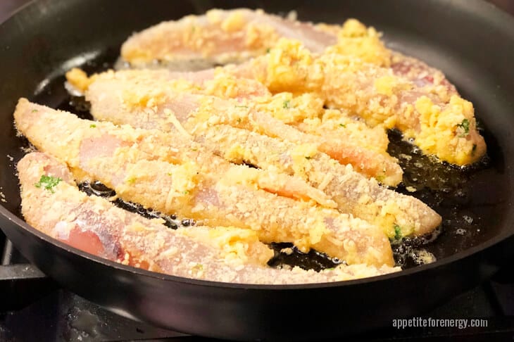 Fish pan-frying in a skillet