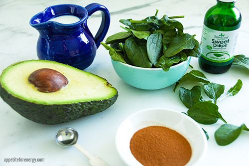 Green Keto Smoothie Bowl ingredients - avocado, coconut milk, cinnamon, spinach, stevia