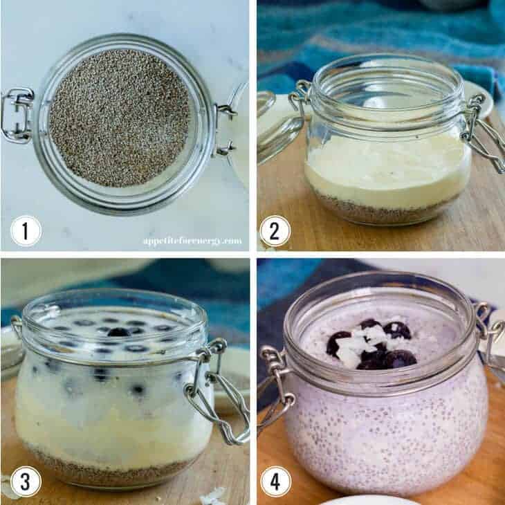 Step by step images for how to make chia pudding