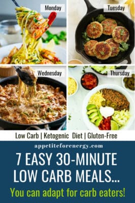 Collage showing 4 of the recipes that can easily adapted for carb eaters in your family