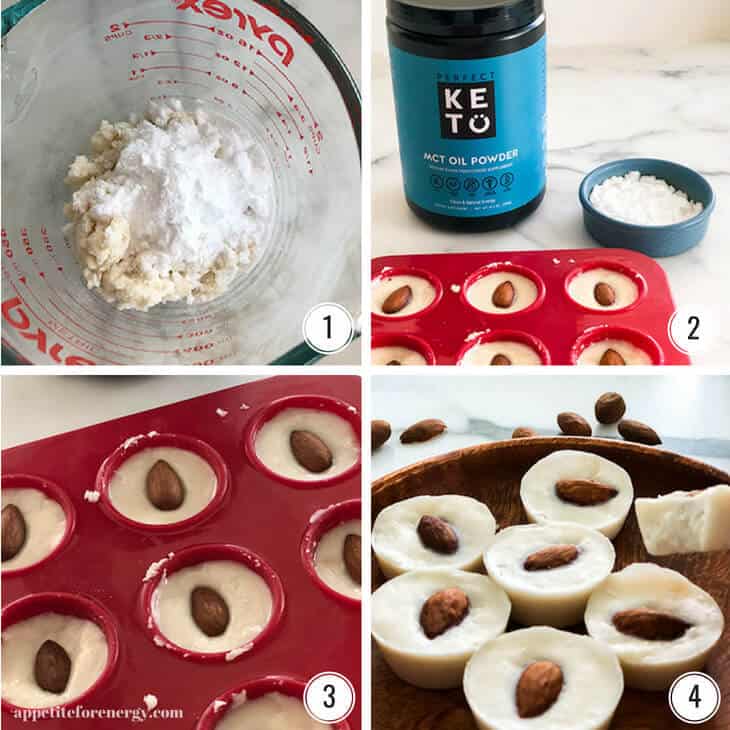 Step by step images showing how to make White Chocolate Fat Bombs