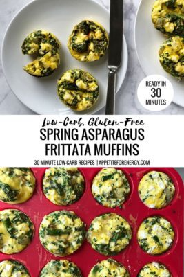 Spring Asparagus Frittata Muffins on a plate and in muffin tray
