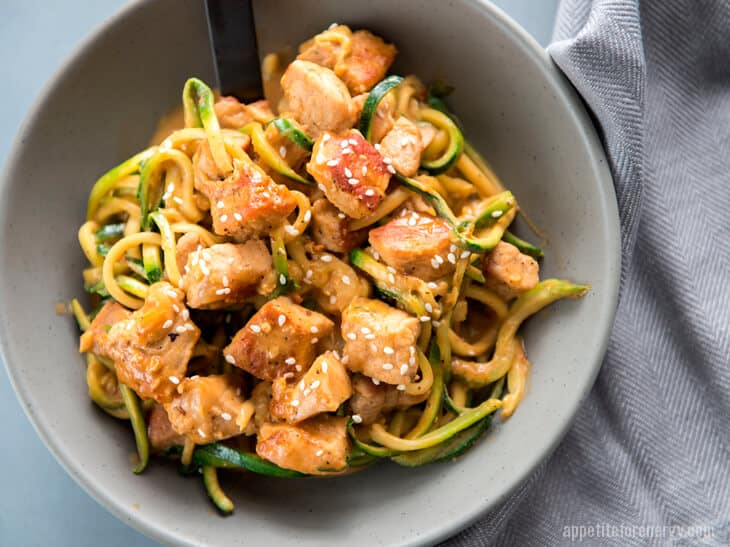 Crispy Keto Pork Lo Mein with Zoodles (30-minutes) - Appetite For Energy