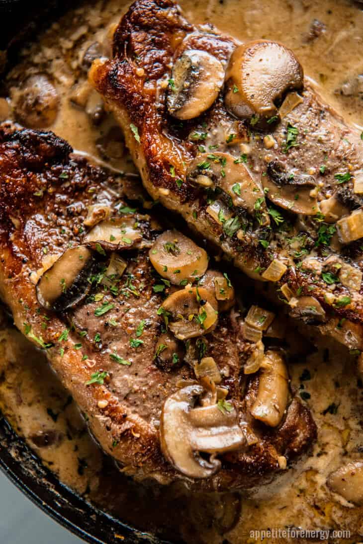 Close up of Strip Steak with Mushroom Sauce