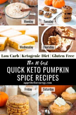 Collage showing 6 of the recipes from 10 Best Quick Keto Pumpkin Spice Recipes