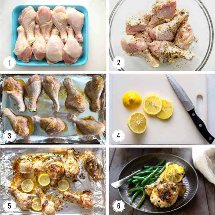 Step by step images showing how to make 30-Minute Herb Roasted Chicken Drumsticks