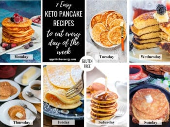 Collage showing each keto pancake recipe and the days of the week to eat them