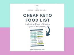 Graphic showing image of PDF download cheap keto foods list