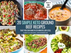 Collage with 6 of the simple ground beef keto recipes
