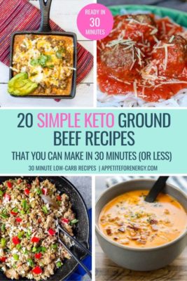 Collage with 4 of the simple ground beef keto recipes