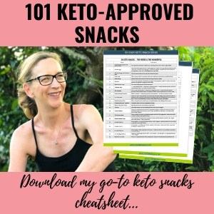 Anna Mazlin seated in black tank top with keto snack guide