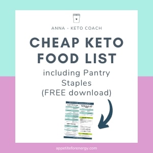 Graphic showing image of PDF download cheap keto foods list