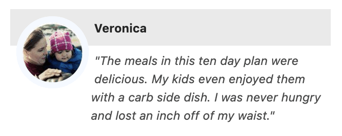 Written testimonials from person who purchased the meal plan and their face